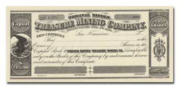 Hidden Treasure Mine stock certificate
